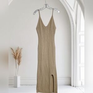 Freshman 1996 Beige Knit Maxi Dress With Slit Size Small